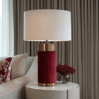 In Stock - Margaux Burgundy & Antique Brass Velvet Table Lamp Lighting 