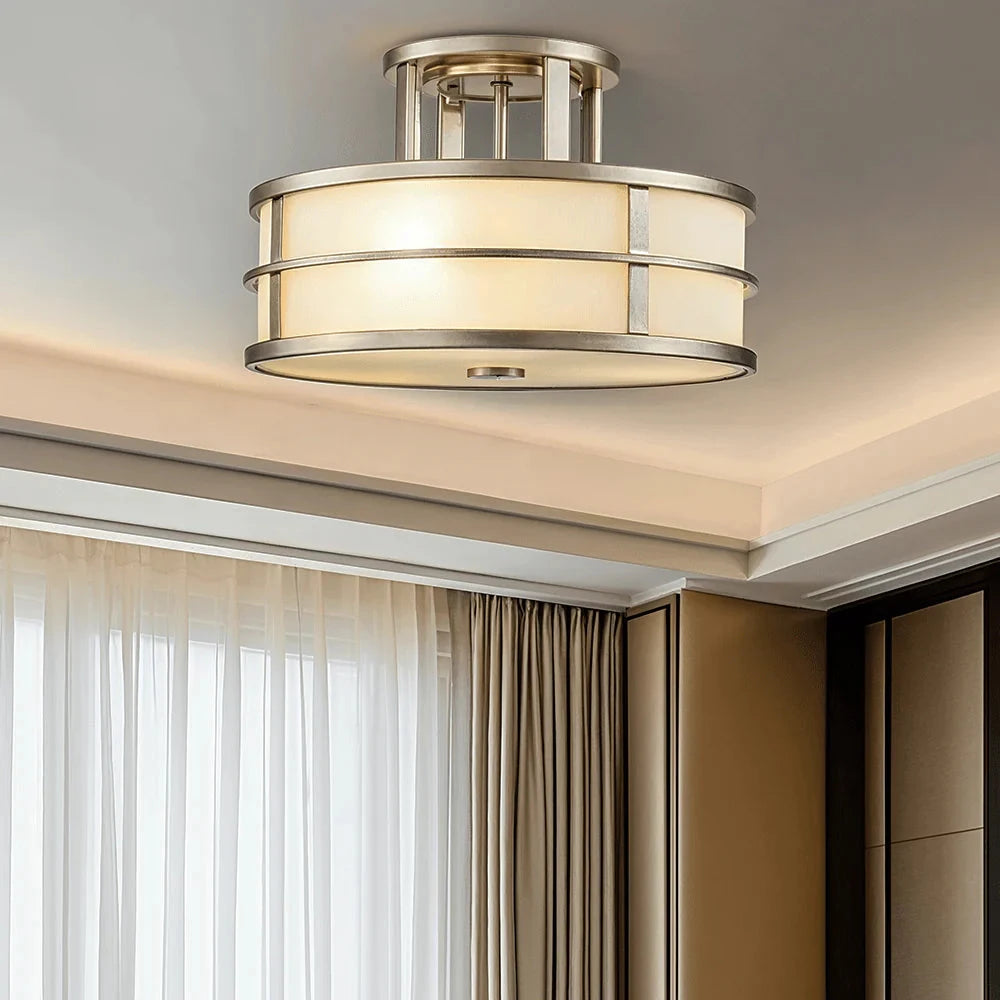 In Stock - Millie Painted Brass 3 Light Semi-Flush Ceiling Light Lighting 