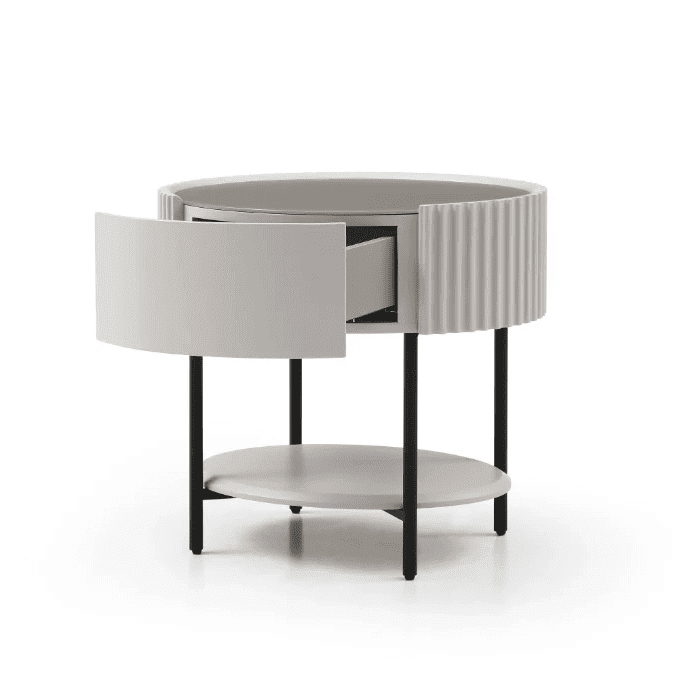 In Stock - Mirabel Beige & Black Luxury Rounded Bedside Table 