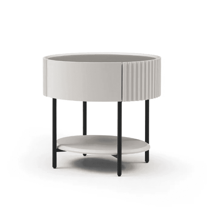 In Stock - Mirabel Beige & Black Luxury Rounded Bedside Table 