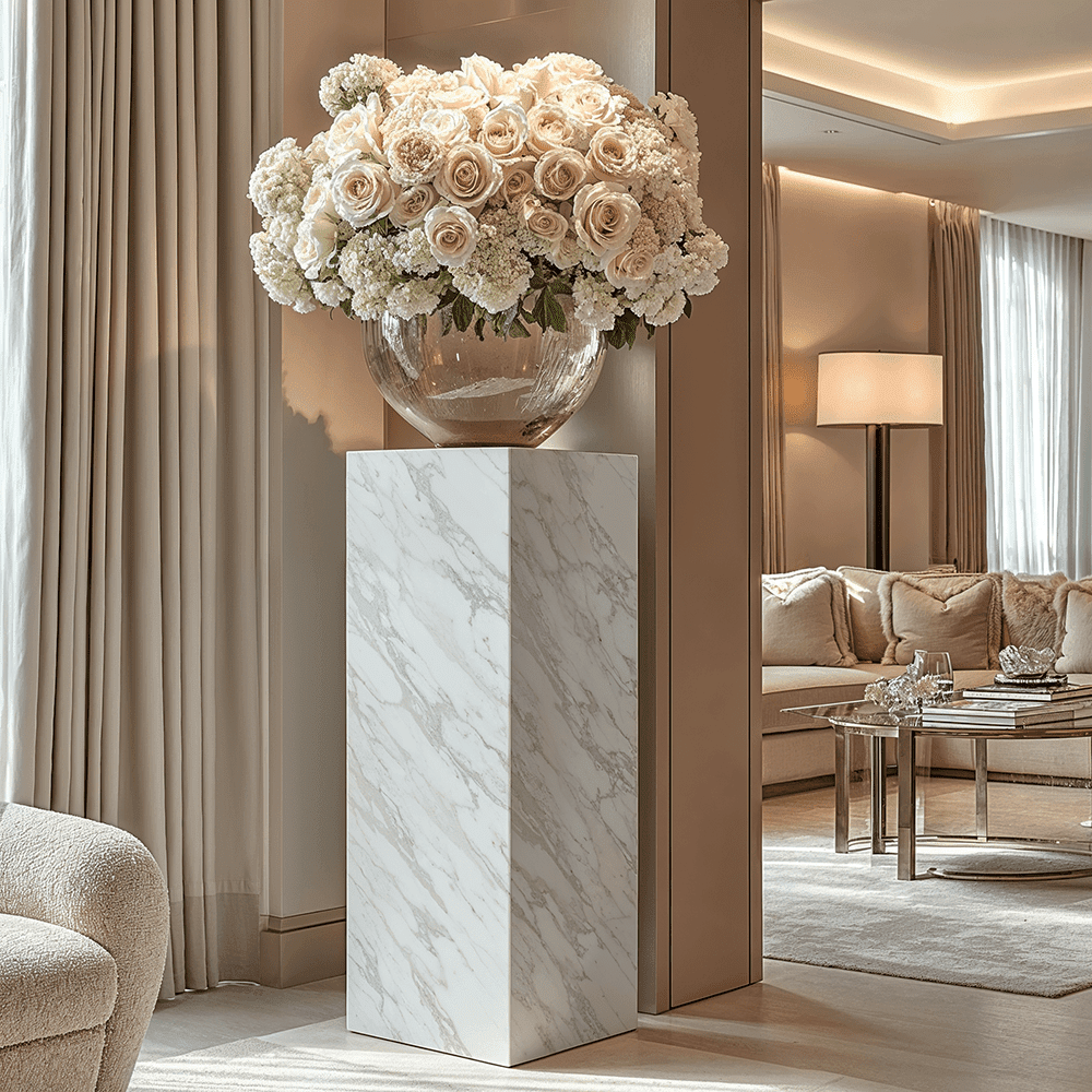 In Stock - Moritz Luxury White Marble Tall Pedestal Furniture 