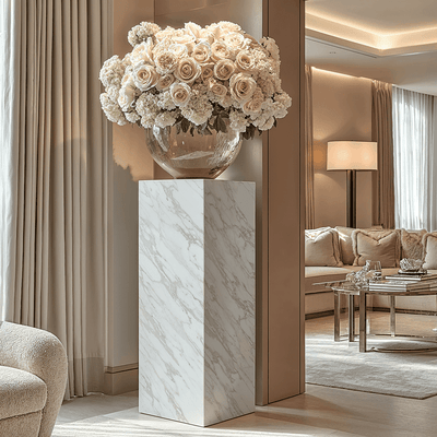 In Stock - Moritz Luxury White Marble Tall Pedestal Furniture 