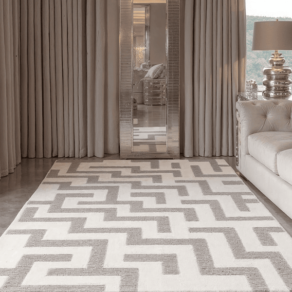 In Stock - Morocco Grey & Cream Geometric Rug - 120x170cm 