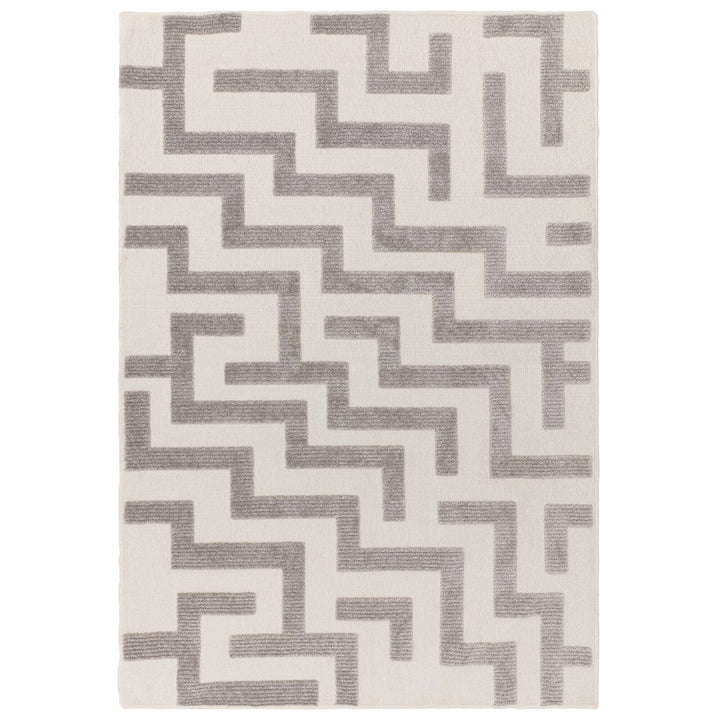In Stock - Morocco Grey & Cream Geometric Rug - 120x170cm 