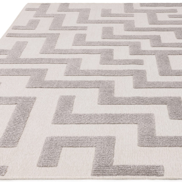 In Stock - Morocco Grey & Cream Geometric Rug - 120x170cm 