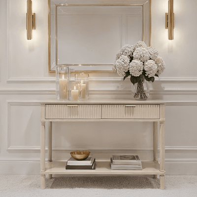 In Stock - Nydia Cream Ribbed 2 Drawer Console Table Furniture 