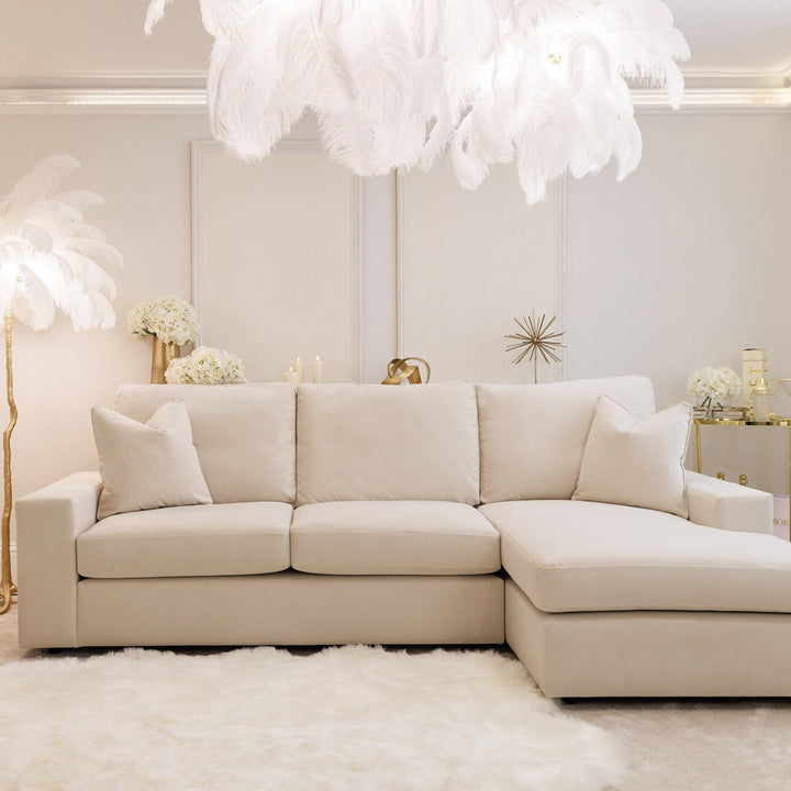 In Stock - Olivia Cream Premium Large Corner Sofa - Right Hand Facing (Without Studs) 