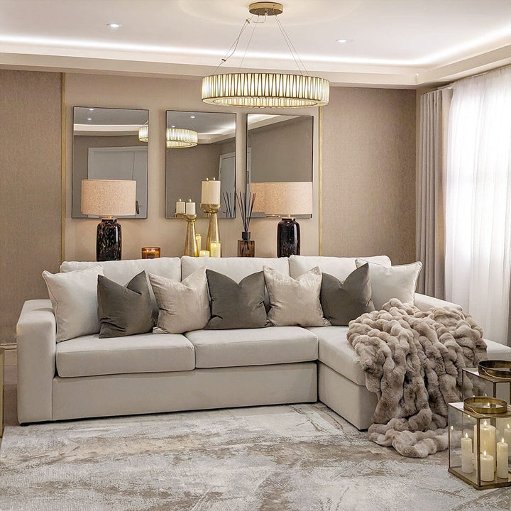 In Stock - Olivia Cream Premium Large Corner Sofa - Right Hand Facing (Without Studs) 