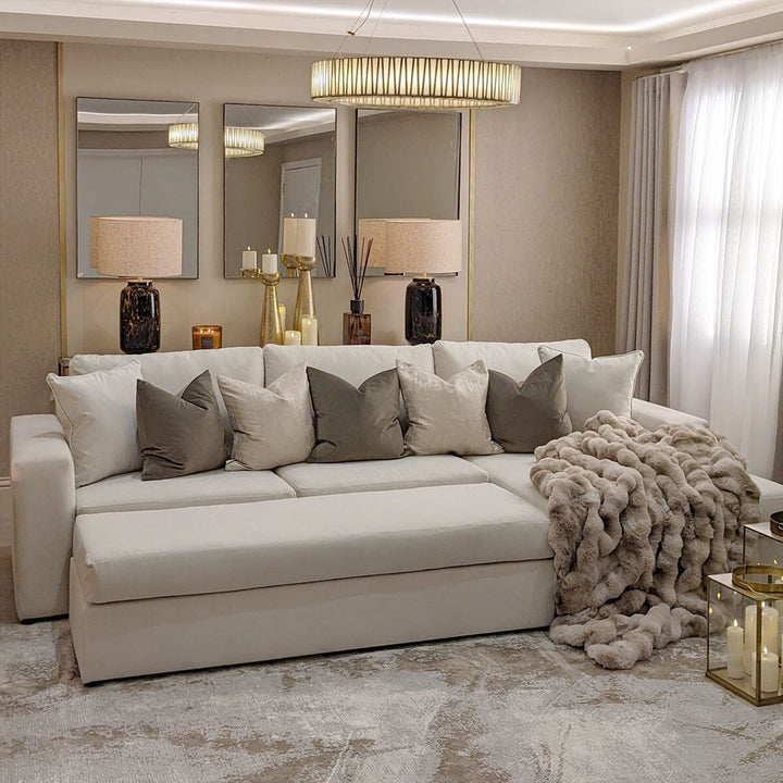 In Stock - Olivia Cream Premium Large Corner Sofa - Right Hand Facing (Without Studs) 