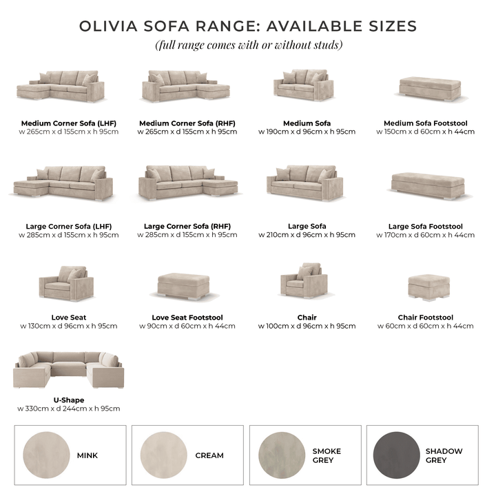In Stock - Olivia Cream Premium Large Sofa Footstool - Without Studs Sofa 