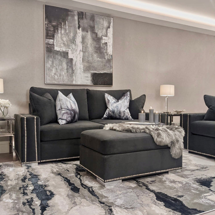 In Stock - Olivia Shadow Grey Premium Large Sofa - With Studs, Fibre Filled 