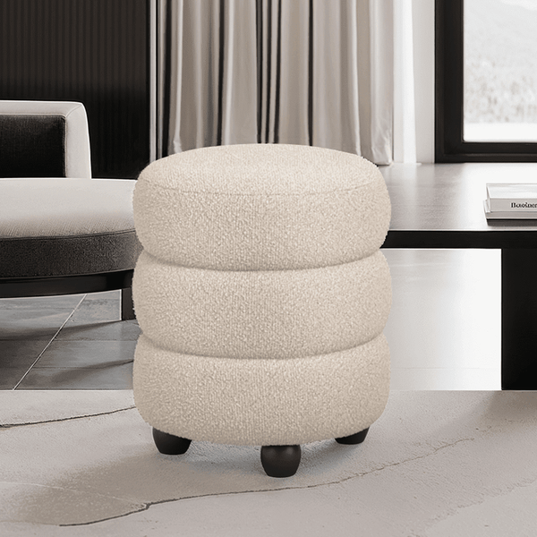 In Stock - Omura Beige Boucle Pouffe with Black Feet 