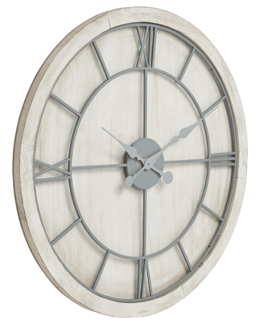 In Stock - Porter Distressed White Wash Round Wall Clock Accessories 