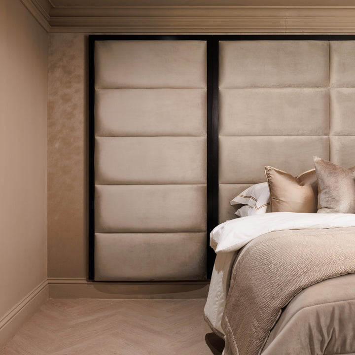 In Stock - Praline Luxury Velvet Chocolate Box Headboard with Wings MTO Beds and Headboards 