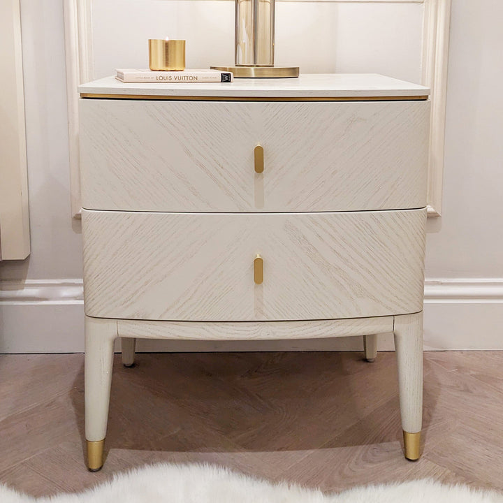 In Stock - Putney Ivory & Gold 2 Drawer Bedside Table 
