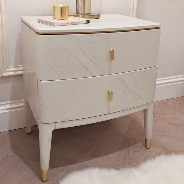 In Stock - Putney Ivory & Gold 2 Drawer Bedside Table 