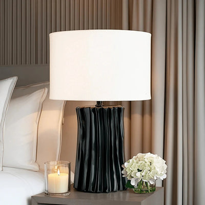 In Stock - Raelynn Black Pleated Table Lamp with White Linen Shade Lighting 