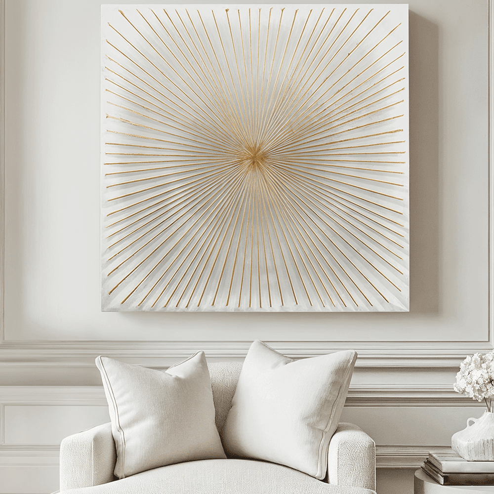 In Stock - Raye White & Gold Sunburst Style Wall Art 