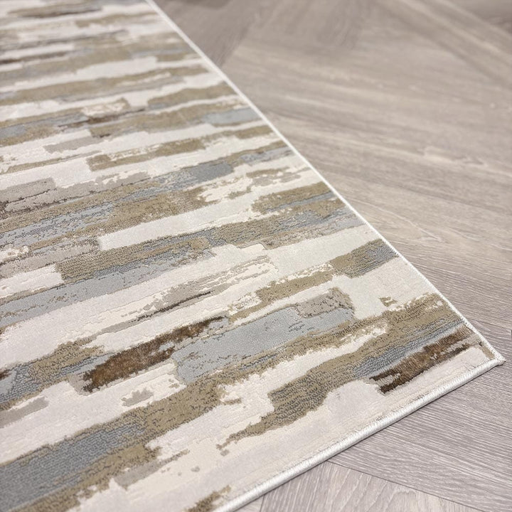In Stock - Rialta Cream & Gold Metallic Abstract Rug - 200x290cm 