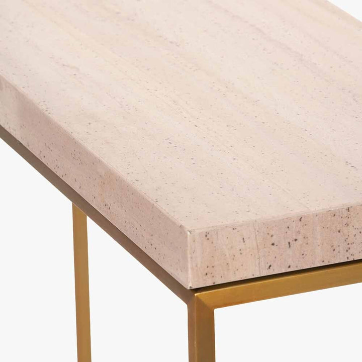In Stock - Robyn Beige Granite & Gold Square Console Table Furniture 