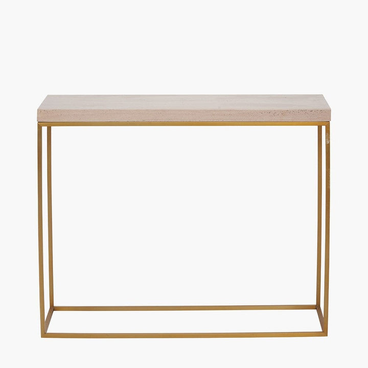 In Stock - Robyn Beige Granite & Gold Square Console Table Furniture 