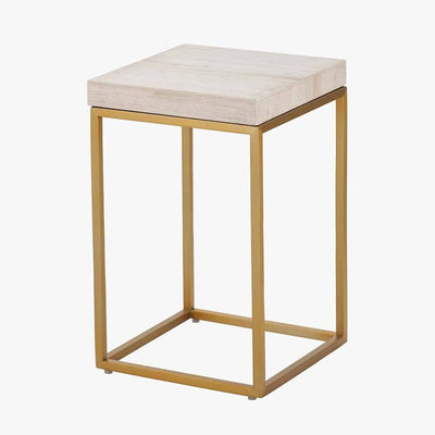 In Stock - Robyn Beige Granite & Gold Square Side Table Furniture 