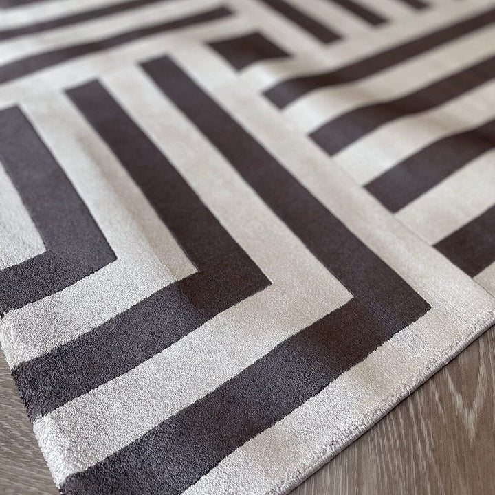 In Stock - Rosetta Charcoal & Champagne Geometric Patterned Rug - 120 x 180cm Textiles 