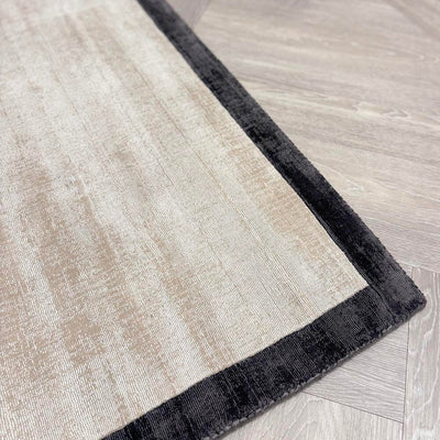 In Stock - Ryley Cream Viscose Rug with Black Border - 160x160cm Textiles 