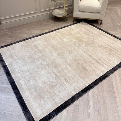 In Stock - Ryley Cream Viscose Rug with Black Border - 160x160cm Textiles 