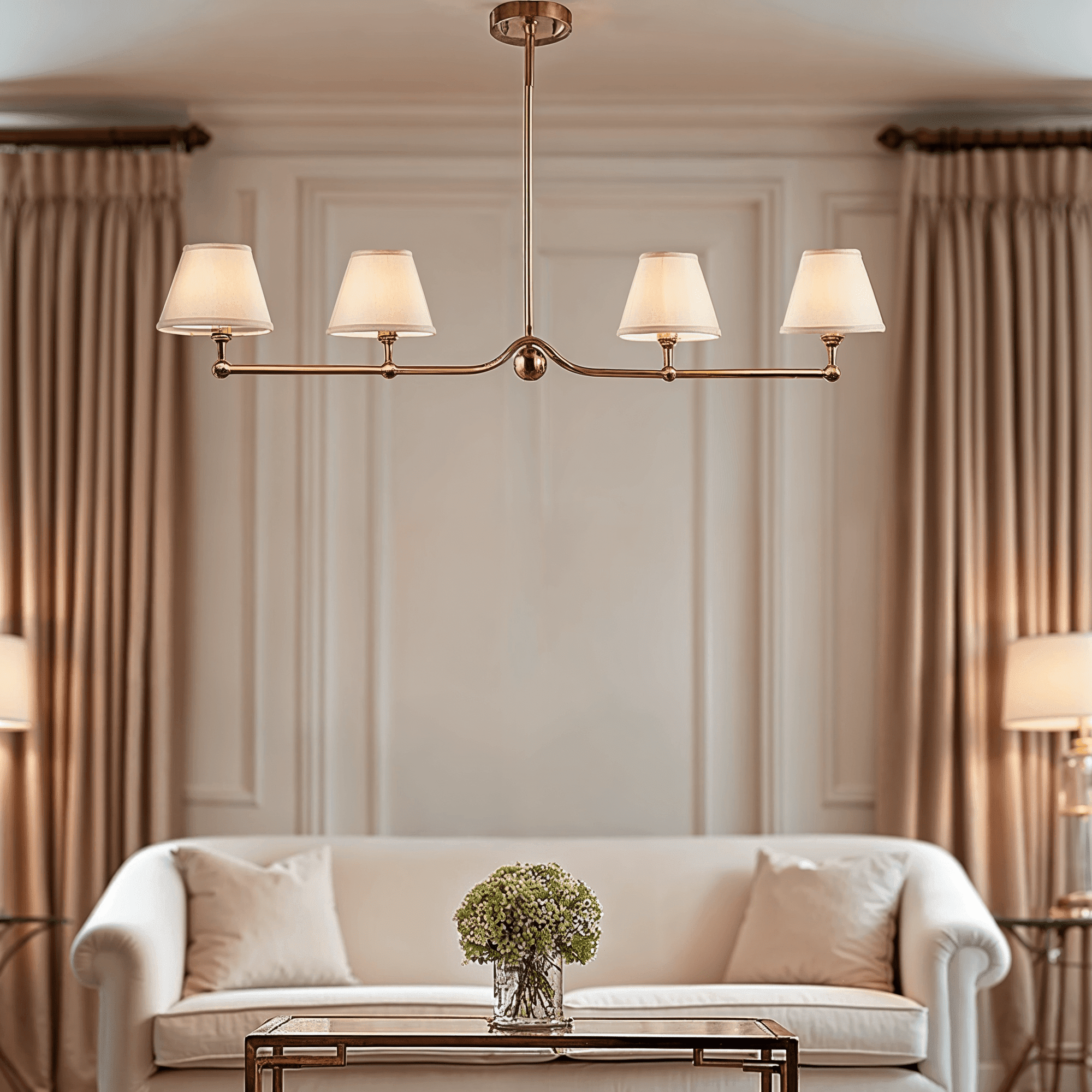 In Stock - Sabrina Brushed Brass 4 Light Linear Pendant Ceiling Light Lighting 