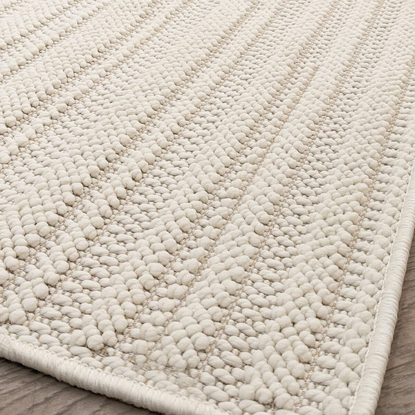 In Stock - Salcombe Ivory Woven Striped Textured Rug - 120x170cm 