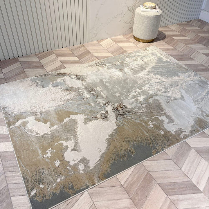 In Stock - Skye Cream & Metallic Gold Marble Velvet Rug - 120X170cm Textiles 