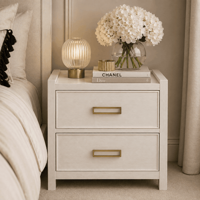 In Stock - Soho Cream Oak Veneer 2 Drawer Bedside Table Furniture 