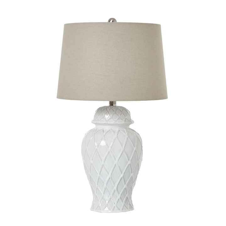 In Stock - Stratford Ceramic Ginger Jar Lamp with Neutral Linen Shade 