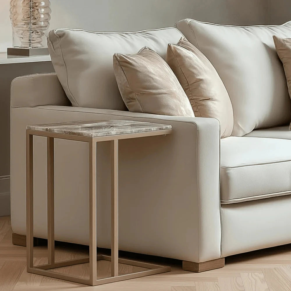 In Stock - Sylvaine Taupe & Marble Sofa Table Furniture 