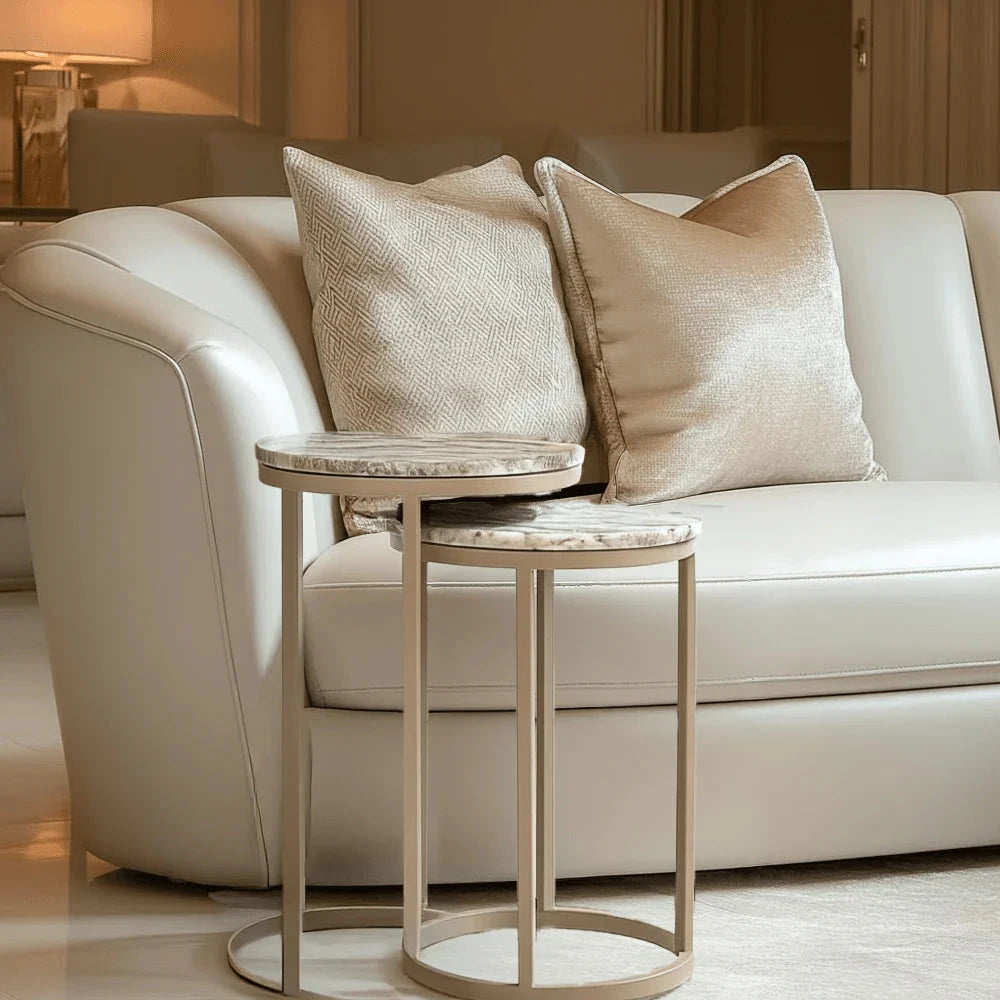 In Stock - Sylvaine Taupe & Marble Topped Stackable Side Tables- Set of 2 Furniture 