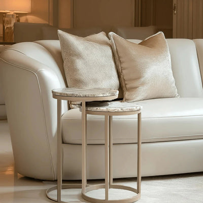 In Stock - Sylvaine Taupe & Marble Topped Stackable Side Tables- Set of 2 Furniture 