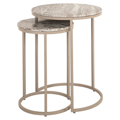 In Stock - Sylvaine Taupe & Marble Topped Stackable Side Tables- Set of 2 Furniture 