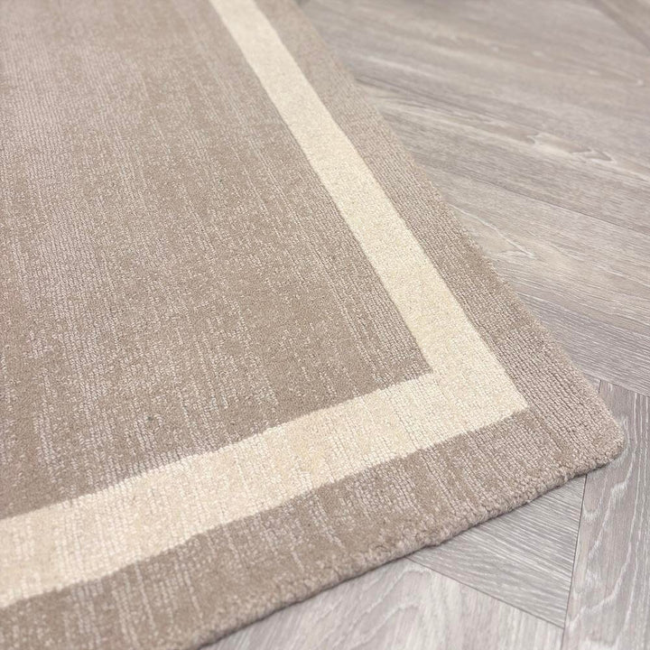 In Stock - Tamsin Taupe Wool Rug with Cream Border -160x230cm 