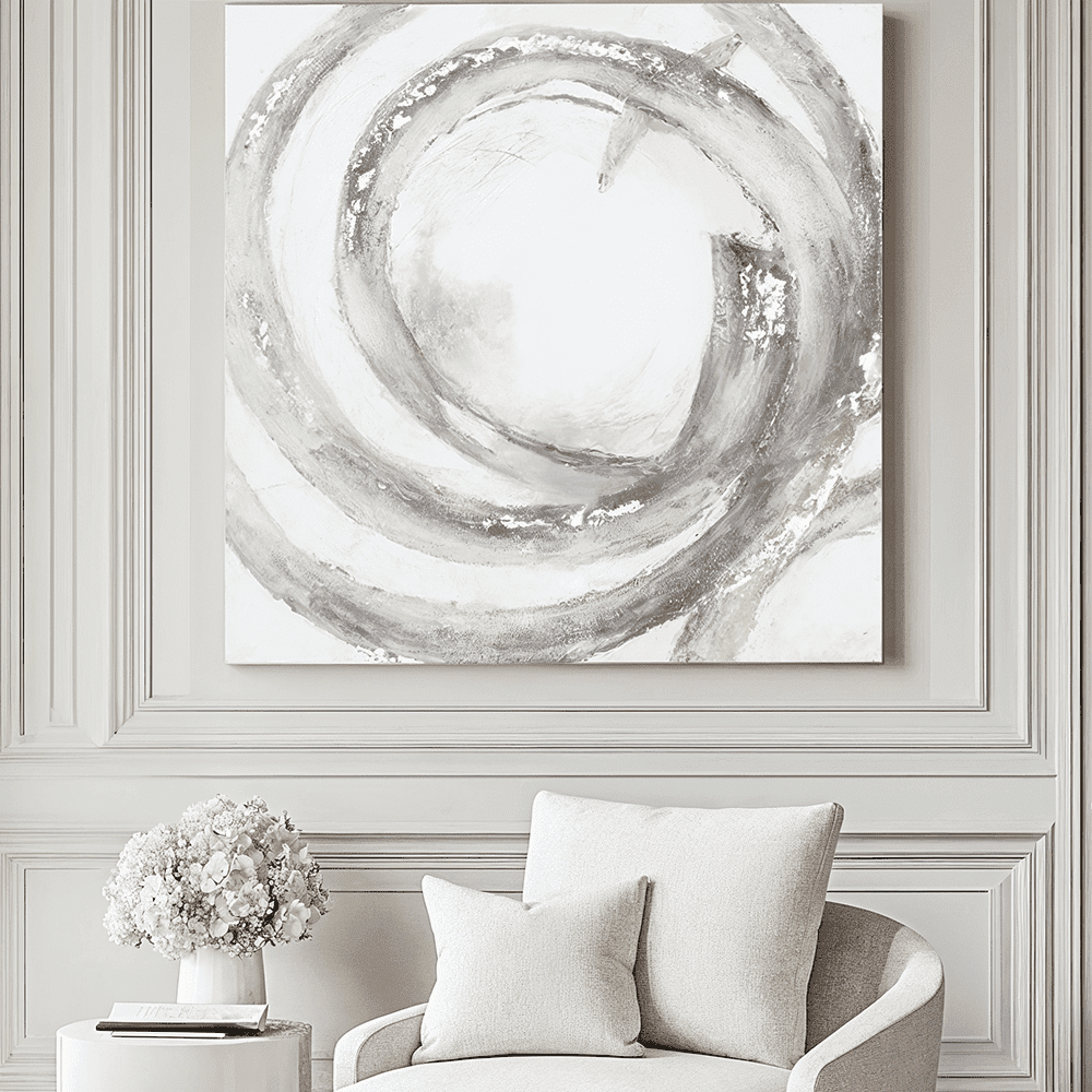 In Stock - Trixie Large Silver & Grey Abstract Painted Canvas Wall Art 