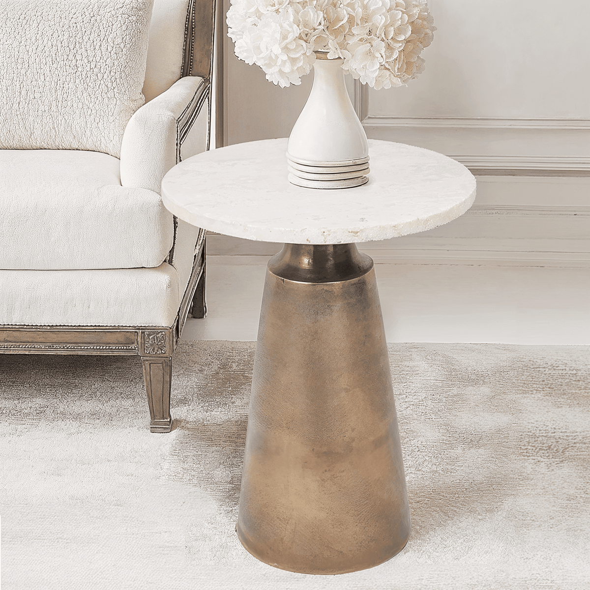 In Stock - Valiona Gold & Marble Side Table Furniture 