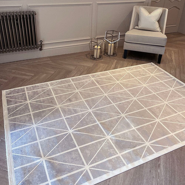 In Stock - Varenna Cream & Grey Geometric Patterned Rug - 120 x 180cm Textiles 