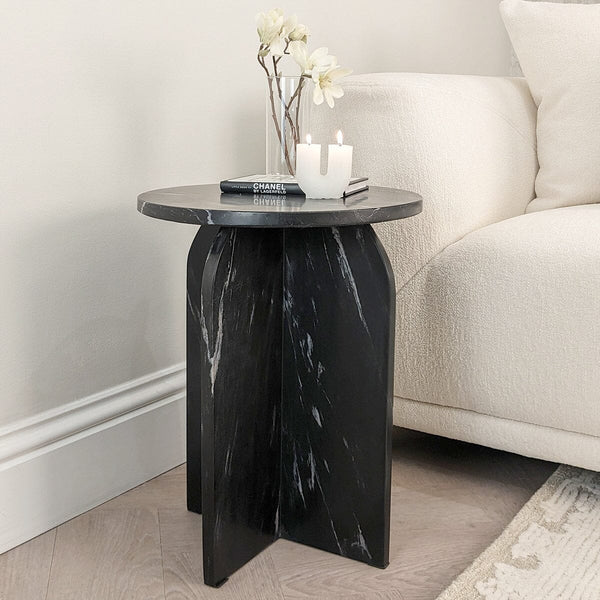 In Stock - Vieste Black Marble Side Table Furniture 