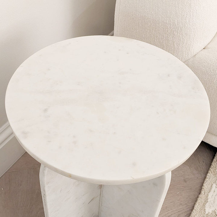 In Stock - Vieste White Marble Side Table Furniture 