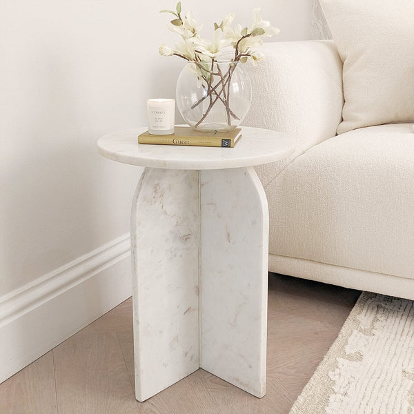 In Stock - Vieste White Marble Side Table Furniture 