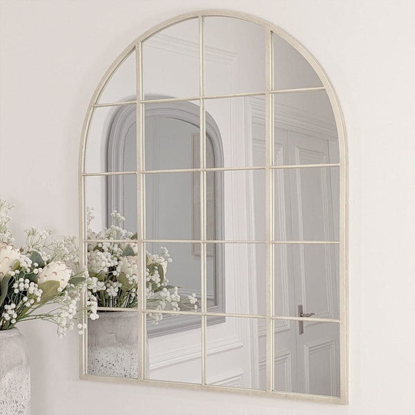 In Stock - Woburn Whitewashed Wooden Arched Top Window Mirror 