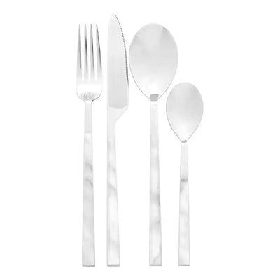 Indara 16 Piece White Marble Effect Cutlery Set Accessories 