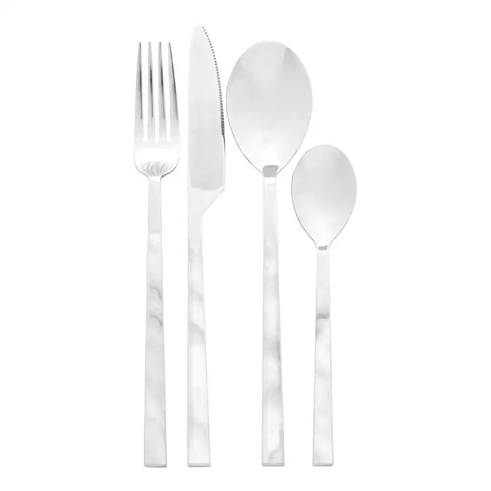 Indara 16 Piece White Marble Effect Cutlery Set Accessories 