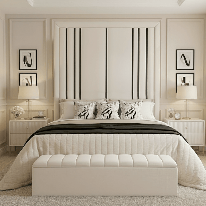 Isabelle Luxury Cream Velvet Headboard with Black Detailing Beds and Headboards 