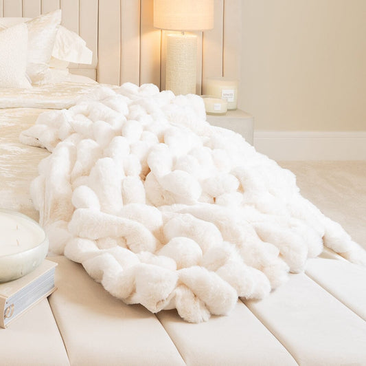 Isla Cream Chunky Ribbed Faux Fur Throw Textiles 